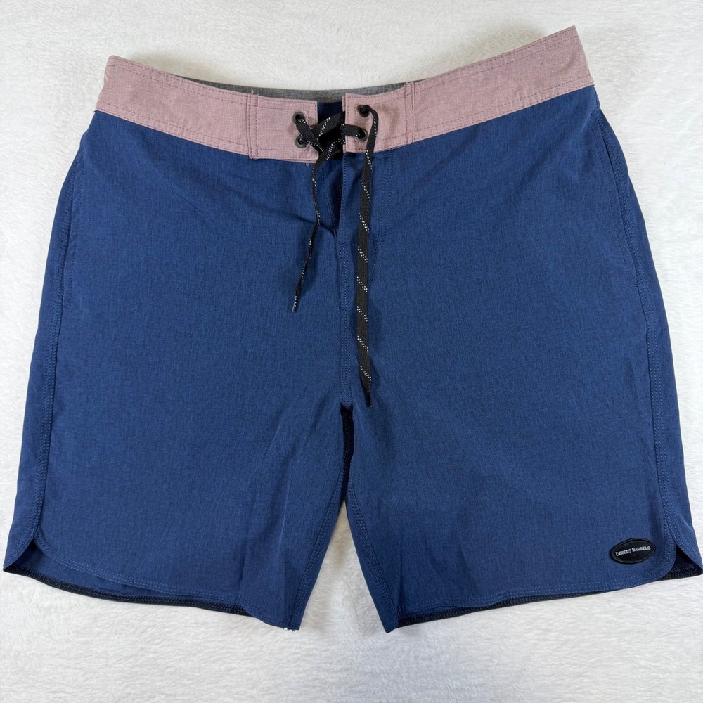 Desert Barrels Mens Board Shorts Blue Mauve Performance Swim Trunks Size 32